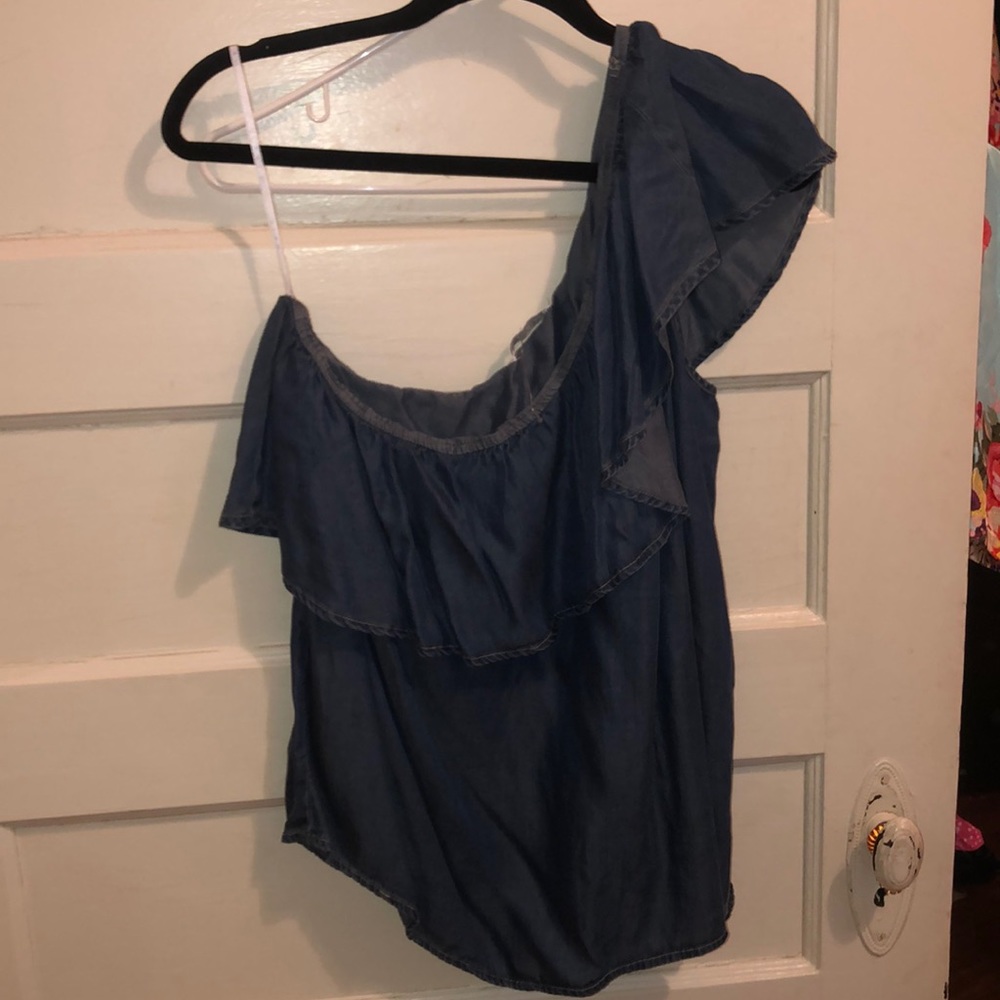 One shoulder denim blouse